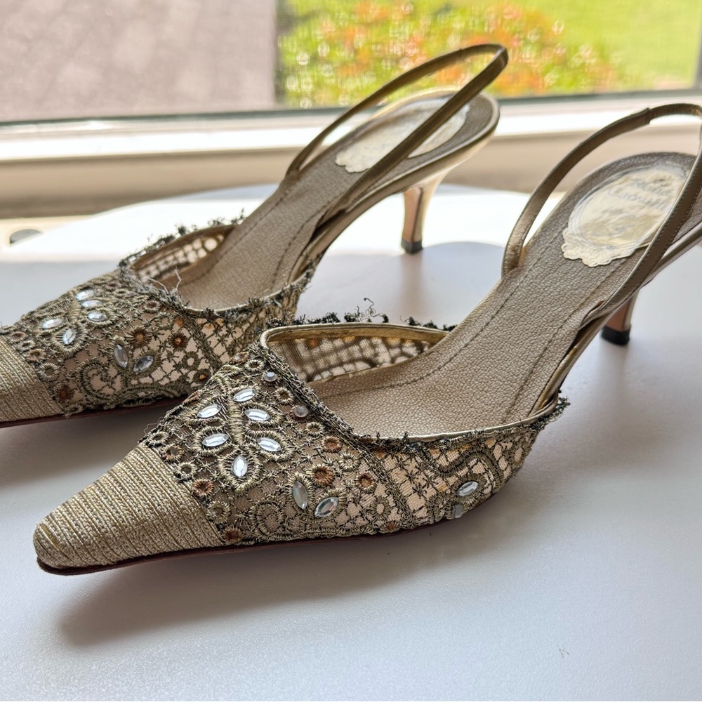 Rene Caovilla Gold Crystal Slingbacks